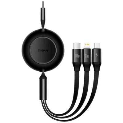 Afbeelding van Bright Mirror 2 Series Retractable 3 in 1 Fast Charging Data Cable Type C to M+L+C 100W 1.1m Black van Baseus Zwart