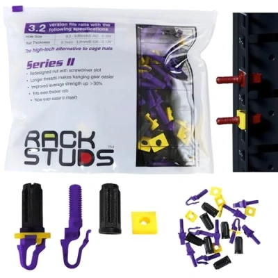 Afbeelding van Rackstuds P100 Rack Mount Solution Series II No More Cage Nuts! The Easiest and Safest Server in 19&quot; Racks with Square Punched Vertical Rails 100 pack, Purple, 3.2mm/0.126&quot; Version