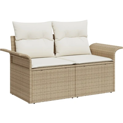 Afbeelding van vidaXL 2 Persoons Tuin Sofa met Opslag &amp; Kussens Beige Poly Riet
