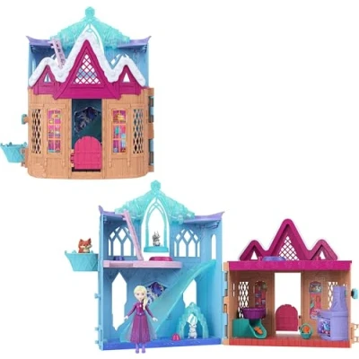 Afbeelding van Mattel Disney Frozen winterpuppy&#039;s, kasteelset met mini pop Elsa en 3 dierenvrienden, 8 accessoires vele speelgebieden, geïnspireerd op de Arendelle dieren, vanaf jaar, JFG28