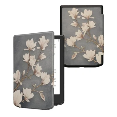 Afbeelding van kwmobile e reader hoesje compatibel met Pocketbook Verse/Verse Pro/Verse Color/Vivlio Light/Light HD Magneetsluiting Ereader case Magnolia in taupe/wit/blauwgrijs