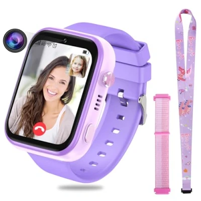 Afbeelding van OKYUK 4G Smartwatch voor kinderen, GPS tracker, meerdere desktopstijlen om uit te kiezen, twee weg oproepen, beeldcompetentie, SOS, wifi, waterdicht touchscreen 4 12 jongens en meisjes (paars)