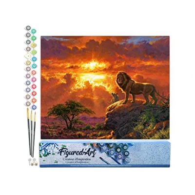 Afbeelding van Figured&#039;Art Schilderen op Nummer Volwassenen canvas Leeuw bij zonsondergang Handwerk acrylverf Kit DIY Compleet 40x50cm zonder frame