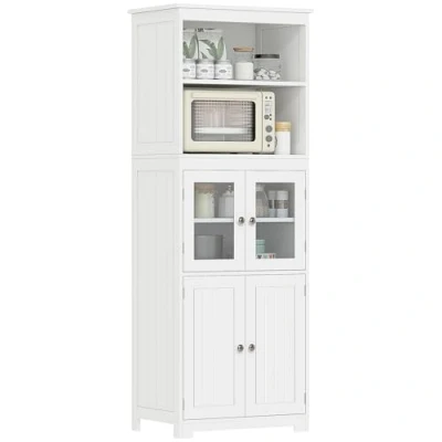 Afbeelding van HOMCOM Keukendressoir, keukenkast, 4 deuren, waarvan 2 glazen hoogte 162 cm, met verstelbare planken, MDF, wit