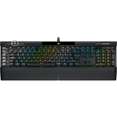 Afbeelding van Corsair K100 RGB Optisch mechanisch gaming toetsenbord (Corsair OPX schakelaar, afneembare polssteun van kunstleer, toetsen polycarbonaat), zwart