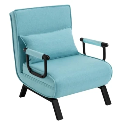 Afbeelding van WOLTU Slaapstoel, 3 in 1, slaapbank met bedfunctie, klapstoel verstelbare rugleuning, afneembaar kussen, logeerbed, metalen frame, linnen, 150 kg belastbaar, blauw