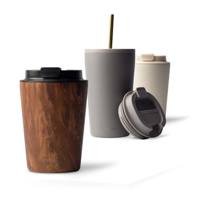 Afbeelding van MAMEIDO Thermosbeker 350ml Oak Wood Koffiemok gemaakt van roestvrij staal dubbelwandig geïsoleerd, lekvrij Coffee to go Mok