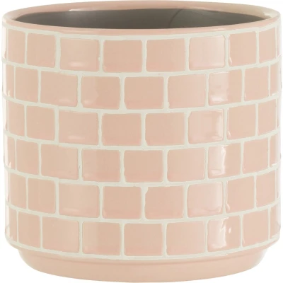 Afbeelding van J Line Bloempot Blinkend Keramiek roze Ø 14 cm 2 stuks