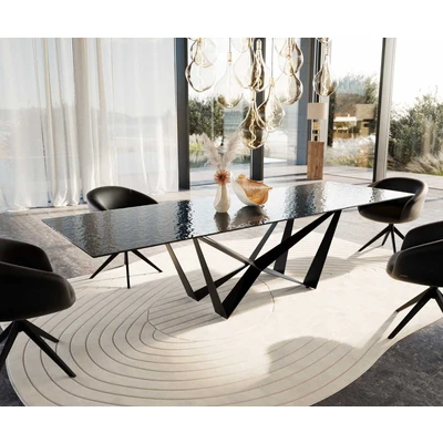 Afbeelding van DELIFE Eetkamertafel Edge 300x100 Glas smelten rokerig zwart 3D Relief spider vlak staal