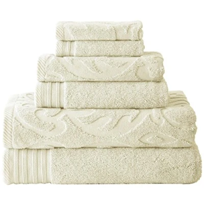 Afbeelding van Modern Threads 6 delige medaillon jacquard/Solid Ultra Soft 500GSM 100% gekamd katoenen handdoek set ivoor