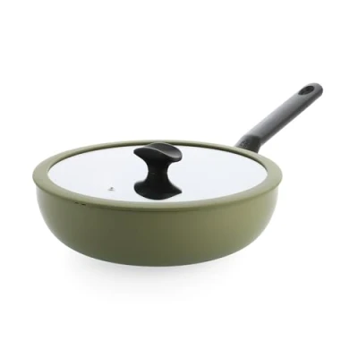 Afbeelding van BK Enjoy wok Ø 28cm deksel PFAS vrij olijfgroen koelgrepen ovenbestendig tot 160