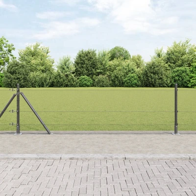 Afbeelding van vidaXL Gelaste Draadhek met 7 Flanged Palen Grijs 0.4x10 m Staal