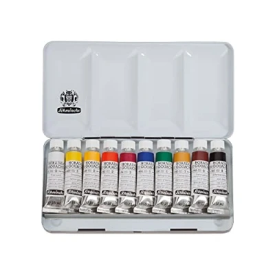 Afbeelding van Schmincke HORADAM Plakkaatverf, 10 x 15 ml tubes, 72 701 097, fijne plakkaatverf tinten in een metalen doosje, hoogste concentratie pigmenten, helderheid en kleurdiepte