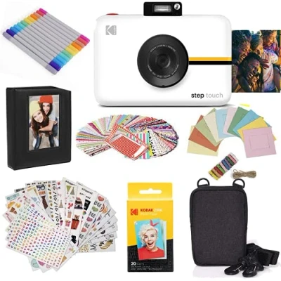 Afbeelding van KODAK Stap Touch Instant Camera met 3,5 inch LCD touchscreen (wit) Bundel: 20 Pack Zink Paper, Album, Case, Markers, Stickers