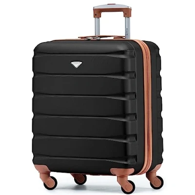 Afbeelding van Flight Knight ABS cabinekoffer compatibel met Air France, Hop! EasyJet, Ryanair en vele andere! Handbagage, licht, cabinetas 4 wielen, Zwart/Bruin, 55 x 40 20 cm, koffer,