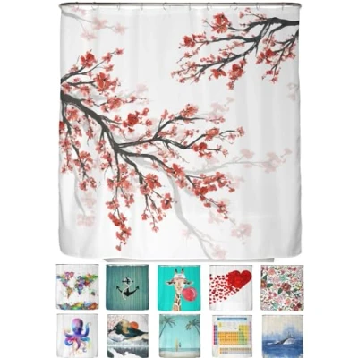 Afbeelding van arteneur® Kersenbloesem Anti schimmel douchegordijn, 180 x 200 cm, gerecycled, met Oeko Tex standaard 100, verzwaarde zoom, ondoorzichtig, waterdicht, wasbaar, 12 ringen en e book (mogelijk niet
