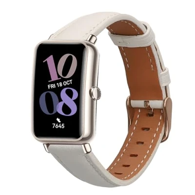 Afbeelding van kwmobile lederen horlogebandje geschikt voor Huawei Watch Fit mini polsband Echt leren smartwatch bandje Activity tracker horloge band in wit / bruin
