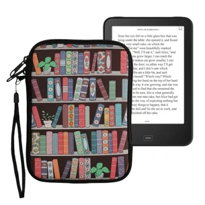 Afbeelding van kwmobile Universele Cover voor eReader Neopreen hoesje Zomerse bibliotheek blauw/groen/roze 17 x 12 2 cm