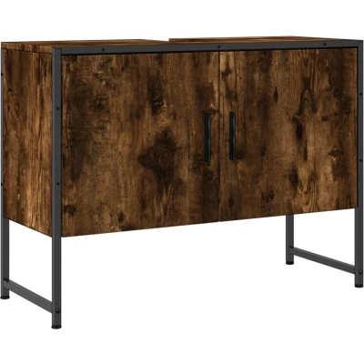 Afbeelding van Wastafelkast 80x33x60 cm bewerkt hout gerookt eikenkleurig