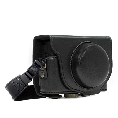 Afbeelding van MegaGear MG596 Sony cyber shot DSC HX99, HX95, HX90v, HX80 Ever Ready lederen cameratas met draagriem, zwart
