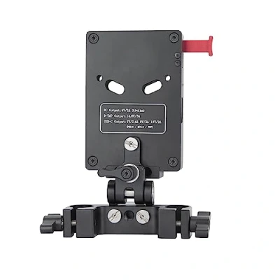 Afbeelding van Nitze V Mount Batterijplaat met 15 mm Staafklem en Verstelbare Arm, Montageplaat 8V/3A DC, 14.8V/3A D tap PD 3.0 USB C Uitgangspoorten Battey Adapter N21 D7B