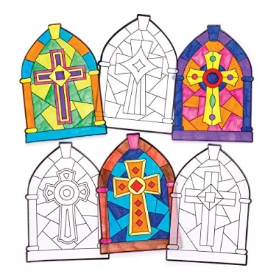 Afbeelding van Baker Ross Decoratieve hanger &quot;kruis&quot; met gekleurd glas effect (12 stuks) knutselidee voor Pasen kinderen om te versieren en als decoratie idee,doorzichtig