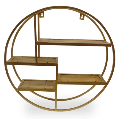 Afbeelding van Girane Ronde Planken Goud Metaal en Hout Menzzo