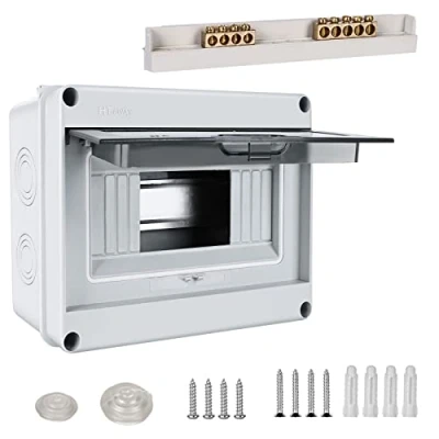 Afbeelding van Zekeringkast, opbouw, verdeelkast, IP65 met 1 rij, 8 modules, messing klemmen, verdeler, kleine opbouwverdeler, opbouwverdeling voor vochtige ruimtes, tuinen, buiten, villa&#039;s, laadzuilen