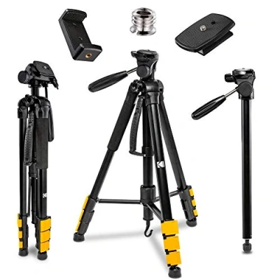 Afbeelding van KODAK PhotoGear 2 in 1 Statief en Monopod Lichtgewicht 70 inch 4 sectie Flip Lock aluminium converteert naar 64 QuickRelease platen 3 weg draaibare kop Bubble Level BONUS E gids koffer