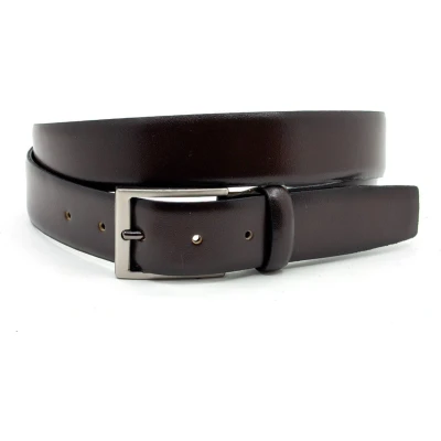 Afbeelding van Thimbly Belts Donkerbruine gebolleerde pantalonriem heren en dames riem 3.5 cm breed Bruin Echt Leer Taille: 90cm Totale lengte riem: 105cm
