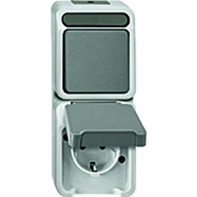 Afbeelding van Merten MEG3495 8029 combi veiligheidsstopcontact wisselschakelaar Aquastar AP WG, 1 stuks, lichtgrijs