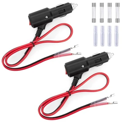 Afbeelding van GUNGY sigarettenaansteker, stekker met schakelaar, 12 V/24 V, autostekker 60 cm verlengkabel, 14 AWG, stekkerkabel zekering, 15 A, voor auto, vrachtwagen, camper, 2 stuks