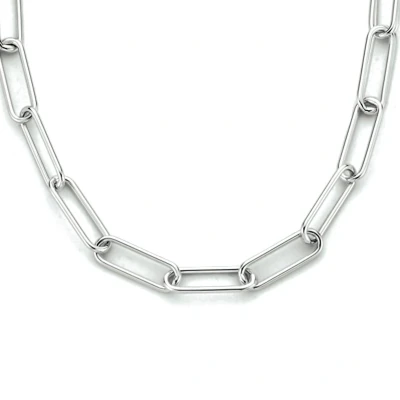 Afbeelding van Zilver Gerhodineerde Collier paperclip ronde buis 3 1333770 Sieraden compleet horloge Zilverkleur 45 cm