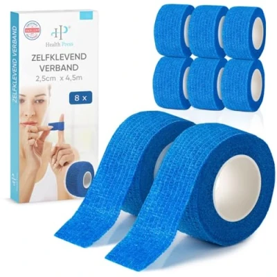 Afbeelding van Vingerpleisters zelfklevend 8x pleisterrol (2,5 cm x 4,5 m) verband elastische tape waterdicht stof , vet en vuilafstotend pleisterband (blauw, 8 rollen)