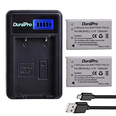 Afbeelding van DuraPro 2 stuks EN EL5 accu + LCD USB oplader voor Nikon accu; camera&#039;s Coolpix P530, P520, P510, P100, P500, P5100, P5000, P6000, P90, P80
