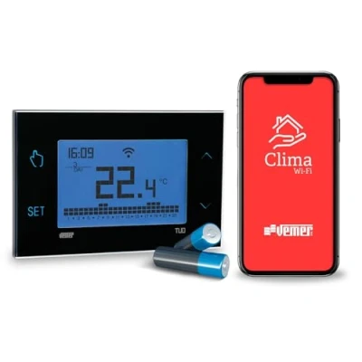 Afbeelding van VEMER VE788700 Draadloze accu wifi thermostaat met batterij Smart bestuurbaar via smartphone iOS en Android app, compatibel Alexa Google Home, zwart
