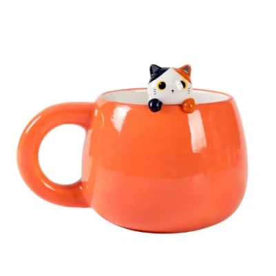 Afbeelding van I TOTAL® Keramische mok met diermotief van keramiek aan de rand, voor thee of koffie ORANGE CAT 450 ml