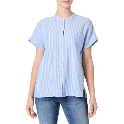 Afbeelding van Tommy Hilfiger Collarless Blouse Overhemdblouse, Dames, Maat: 42, Blue spell