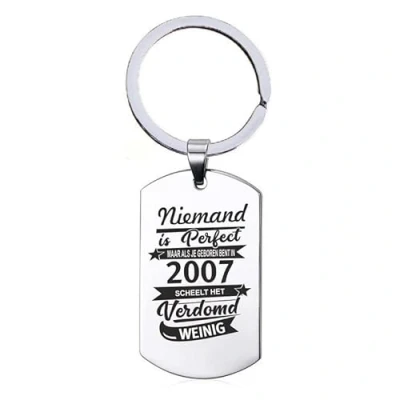 Afbeelding van Sleutelhanger RVS Niemand Is Perfect 2007