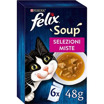 Afbeelding van Purina Felix Soup originele natvoer voor katten met rundvlees, kip en tonijn, 8 verpakkingen 48 zakjes van elk g