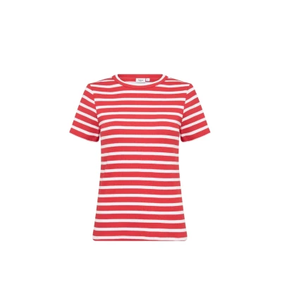 Afbeelding van Saint Tropez Aster SS stripe Tshirt print, Dames, Maat: Large, Flame white