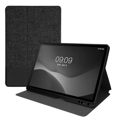 Afbeelding van kwmobile hoes geschikt voor Samsung s9 FE Plus Slanke tablethoes met standaard Tablet cover in donkergrijs / zwart