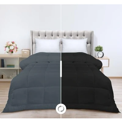 Afbeelding van Utopia Bedding All Season Down Alternative Gewatteerde Twin/Twin XL Dekbed Dekbedovertrek met Hoektabs Machine Wasbaar Bed Zwart/Grijs