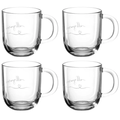 Afbeelding van LEONARDO HOME 046451 EMOZIONE beker 400 ml meerkleurig &#039;allyouneedislove&#039; set van 4, glas, helder