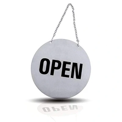 Afbeelding van Kerafactum Open Closed Deur Bord Opmerking Deurplaat Geopend of Gesloten met Ketting Rond van geborsteld Roestvrij Staal Mat Glanzend Sebsthangend Amerikaanse Stijl