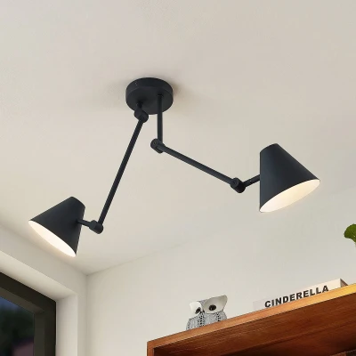 Afbeelding van Lucande plafondlamp 2lichts staal H: 65 cm E27 zandzwart, wit