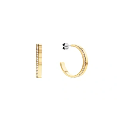 Afbeelding van Calvin Klein CJ35000164 Dames Oorbellen Oorringen Sieraad Staal Goudkleurig 4 mm breed 2.5 cm lang