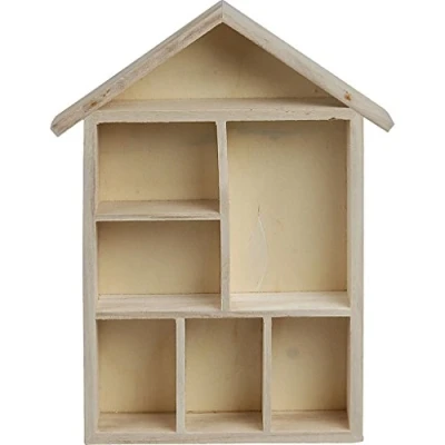 Afbeelding van Creativ 575160 1 delig houten rek in huisvorm met 7 kleine vakken, beige