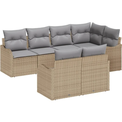 Afbeelding van vidaXL 7 delige Tuin Sofa Set met Kussens Beige Poly Rattan