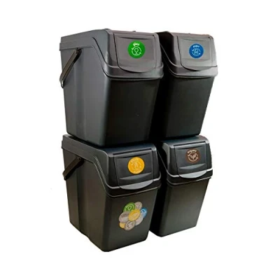 Afbeelding van Juego de 4 cubos reciclaje 100L Prosperplast assortimentsdoos plastic in kleur antraciet